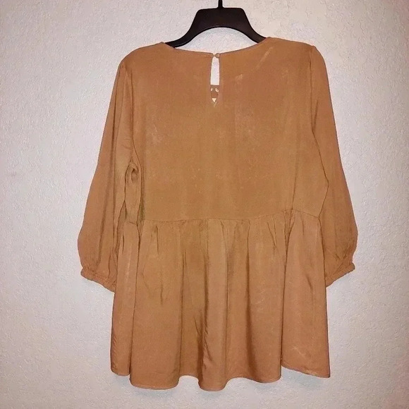 Savanna Jane Blouse Womens Size S Yellow Peasant Embroidered Floral Boho Shirt - Picture 5 of 7